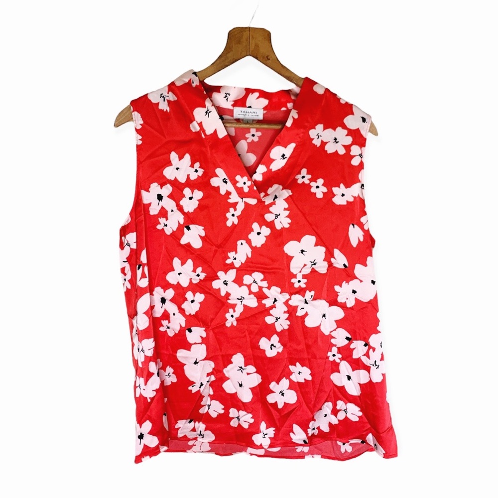Tahari Silky Floral Sleeveless Blouse